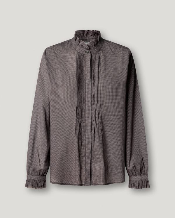 Blusa de cuadros cuello mao