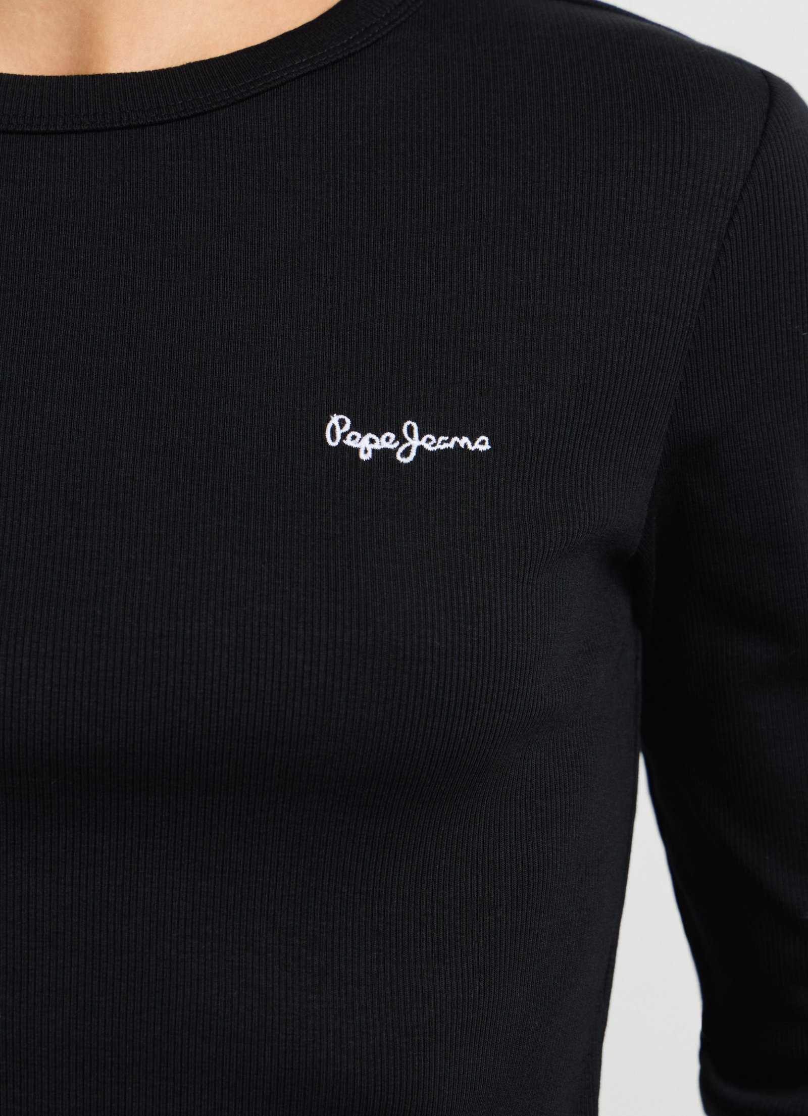 Camiseta canalé manga larga logo bordado · Black