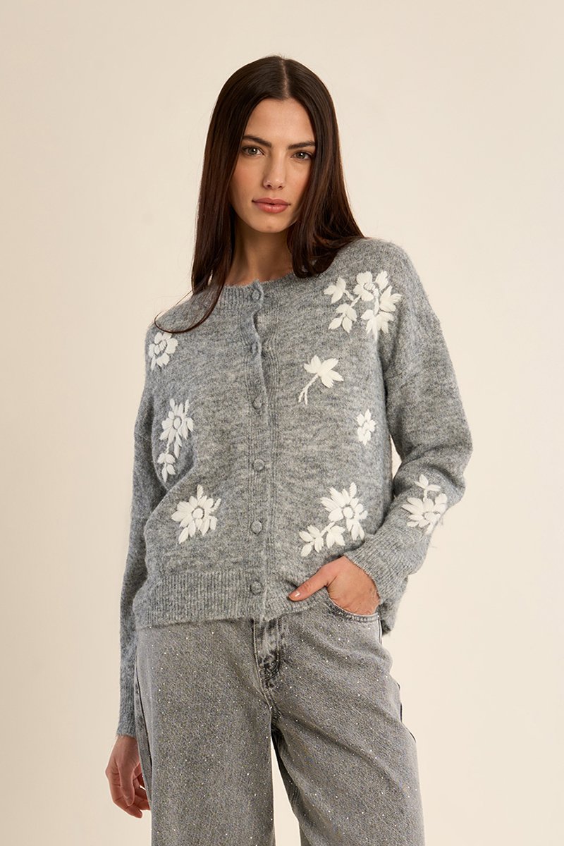 Cárdigan de manga larga con estampado · Ash Grey