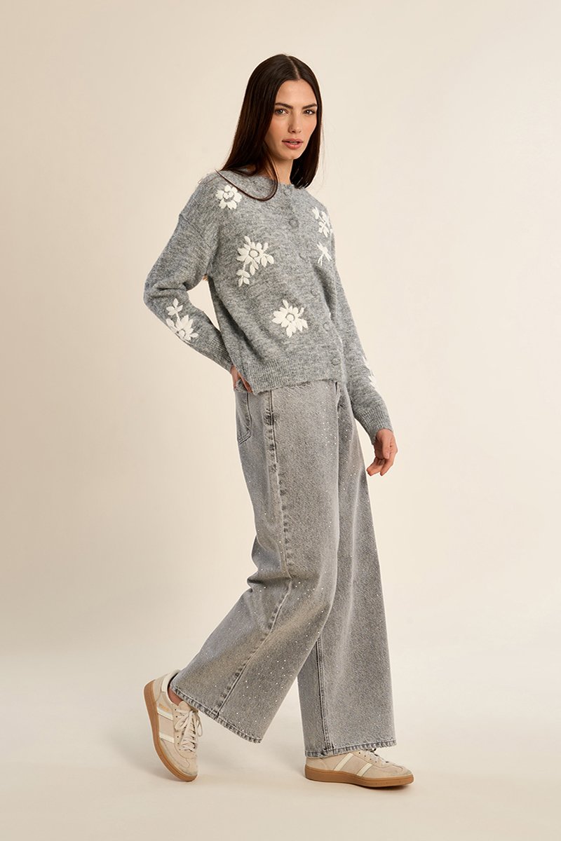 Cárdigan de manga larga con estampado · Ash Grey