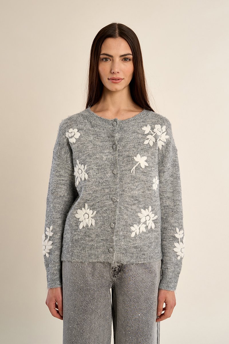Cárdigan de manga larga con estampado · Ash Grey