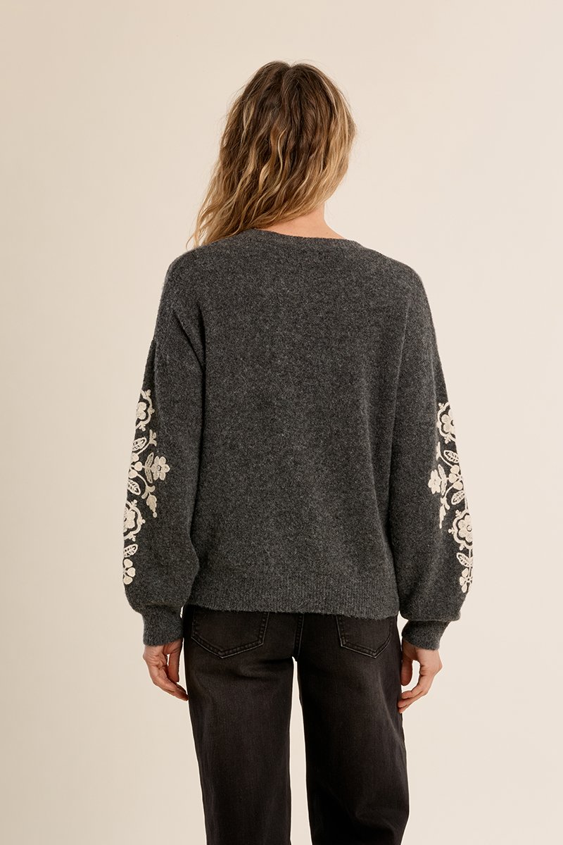 Jersey de manga larga detalle flores · Ash Dark Grey