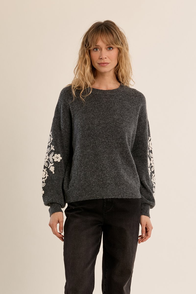 Jersey de manga larga detalle flores · Ash Dark Grey