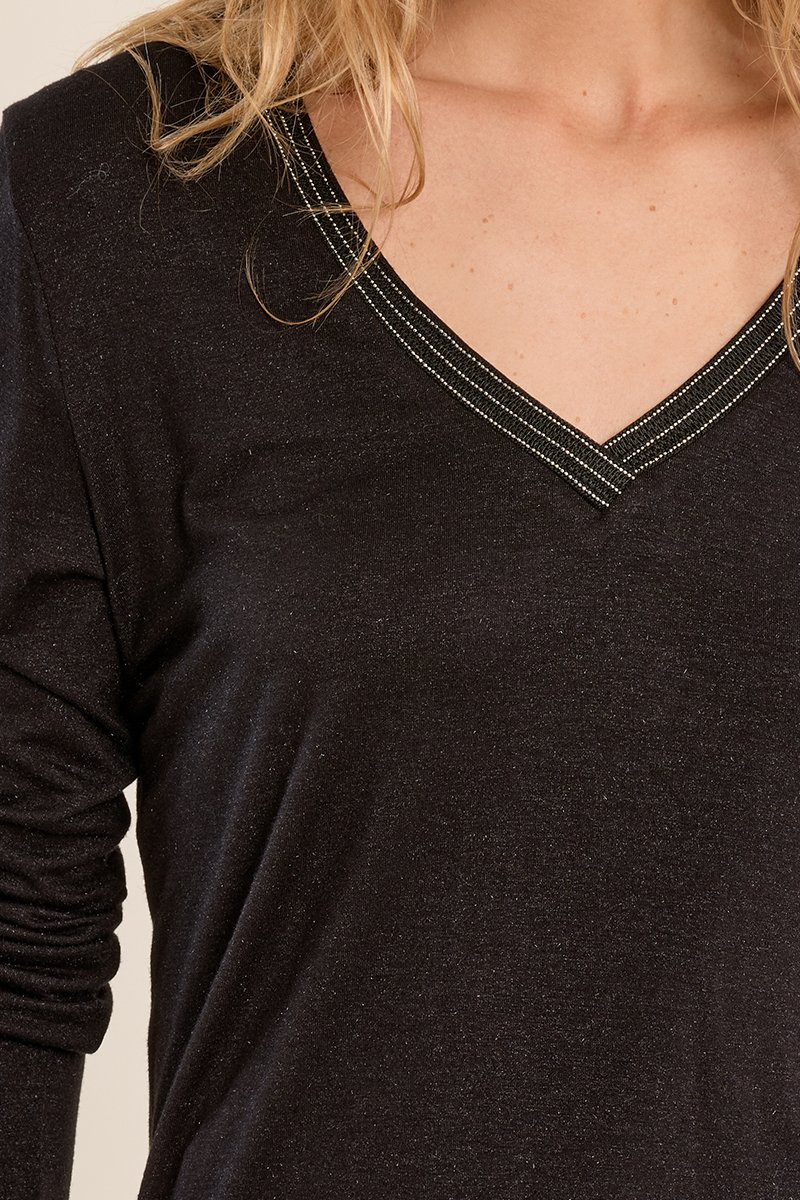 Jersey de manga larga detalle ribete · Negro