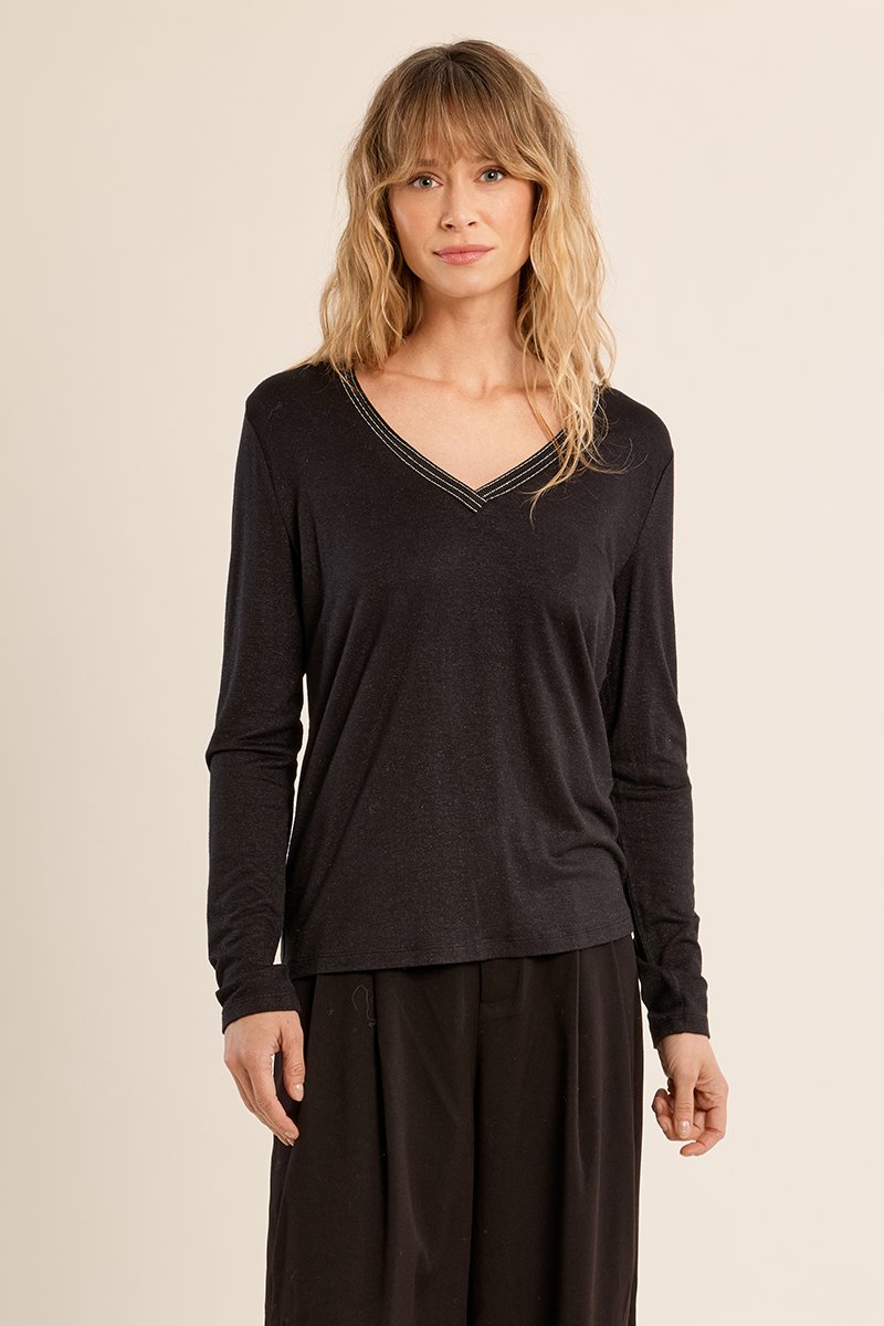 Jersey de manga larga detalle ribete · Negro