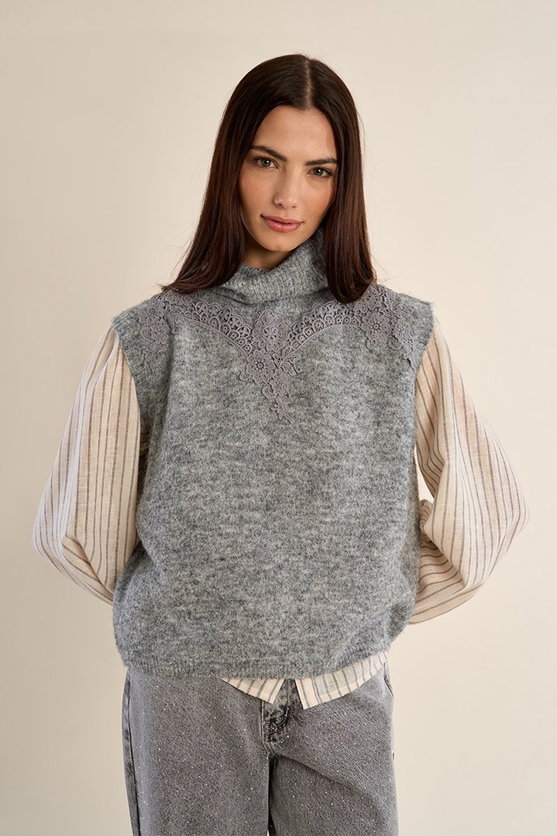 Jersey de manga sisa detalle bordado · Ash Grey