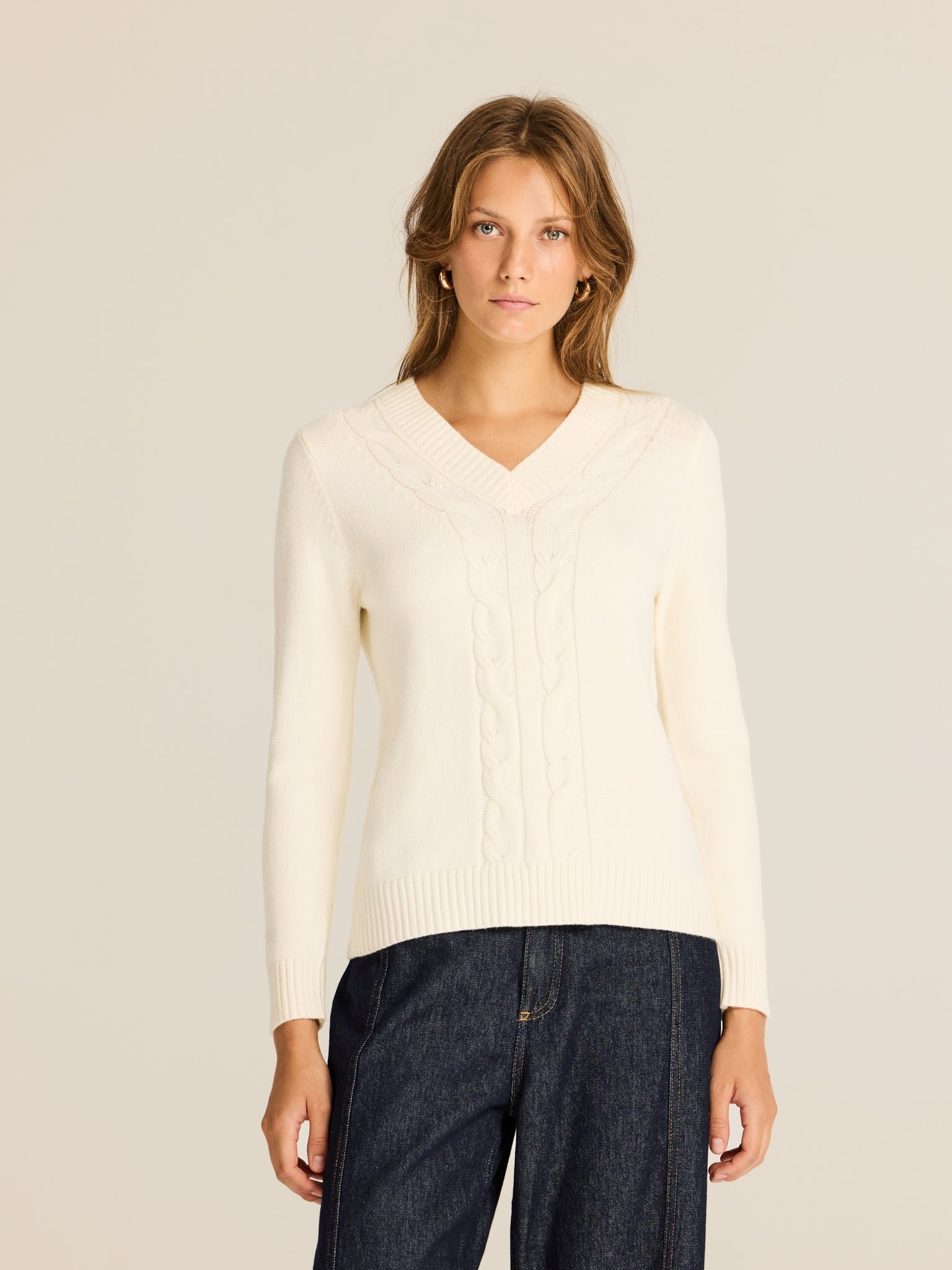 Jersey de punto con trenzas · Crudo