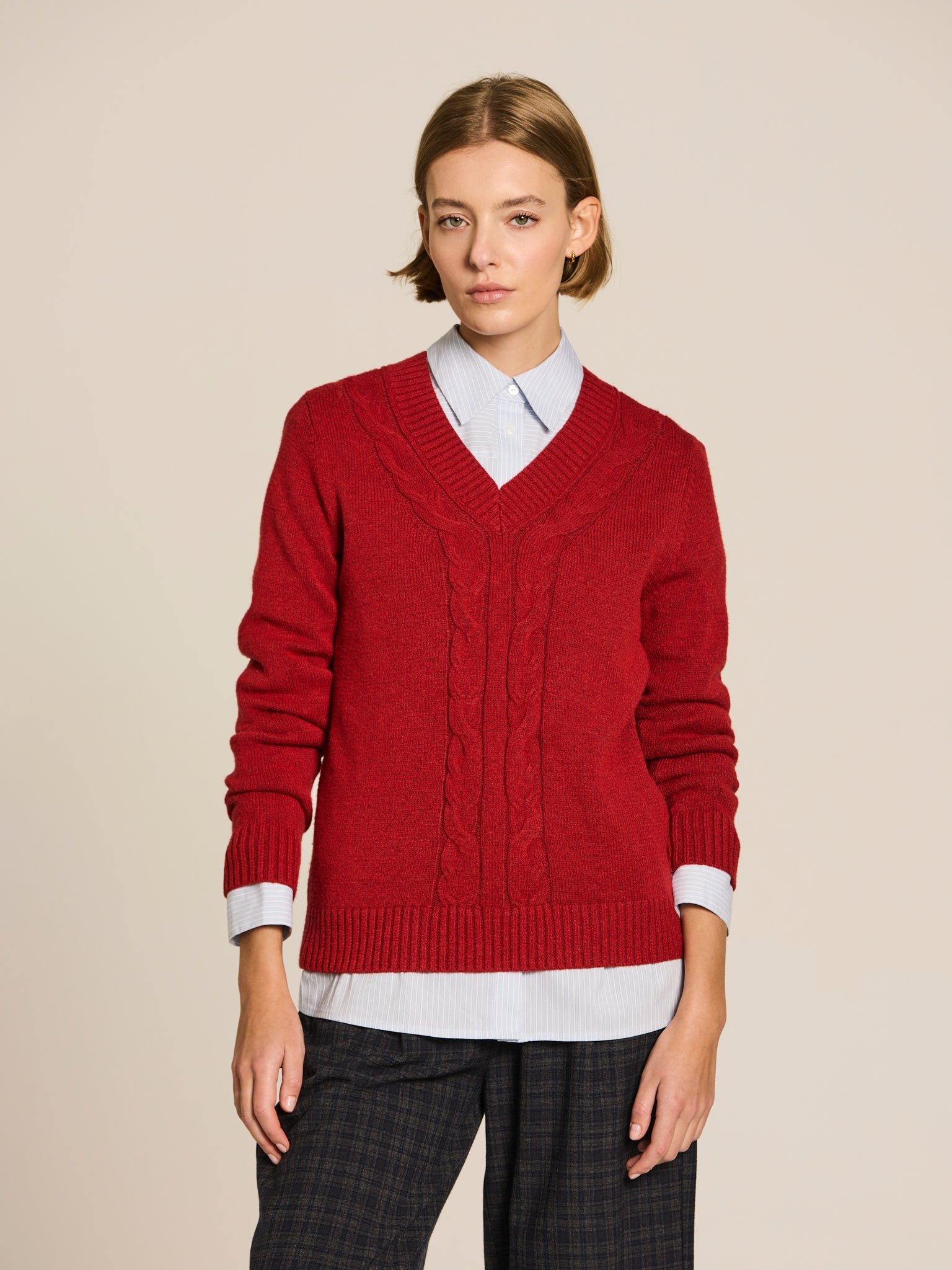 Jersey de punto con trenzas · Rojo