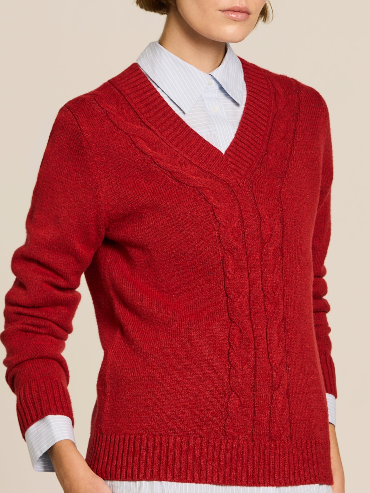 Jersey de punto con trenzas · Rojo