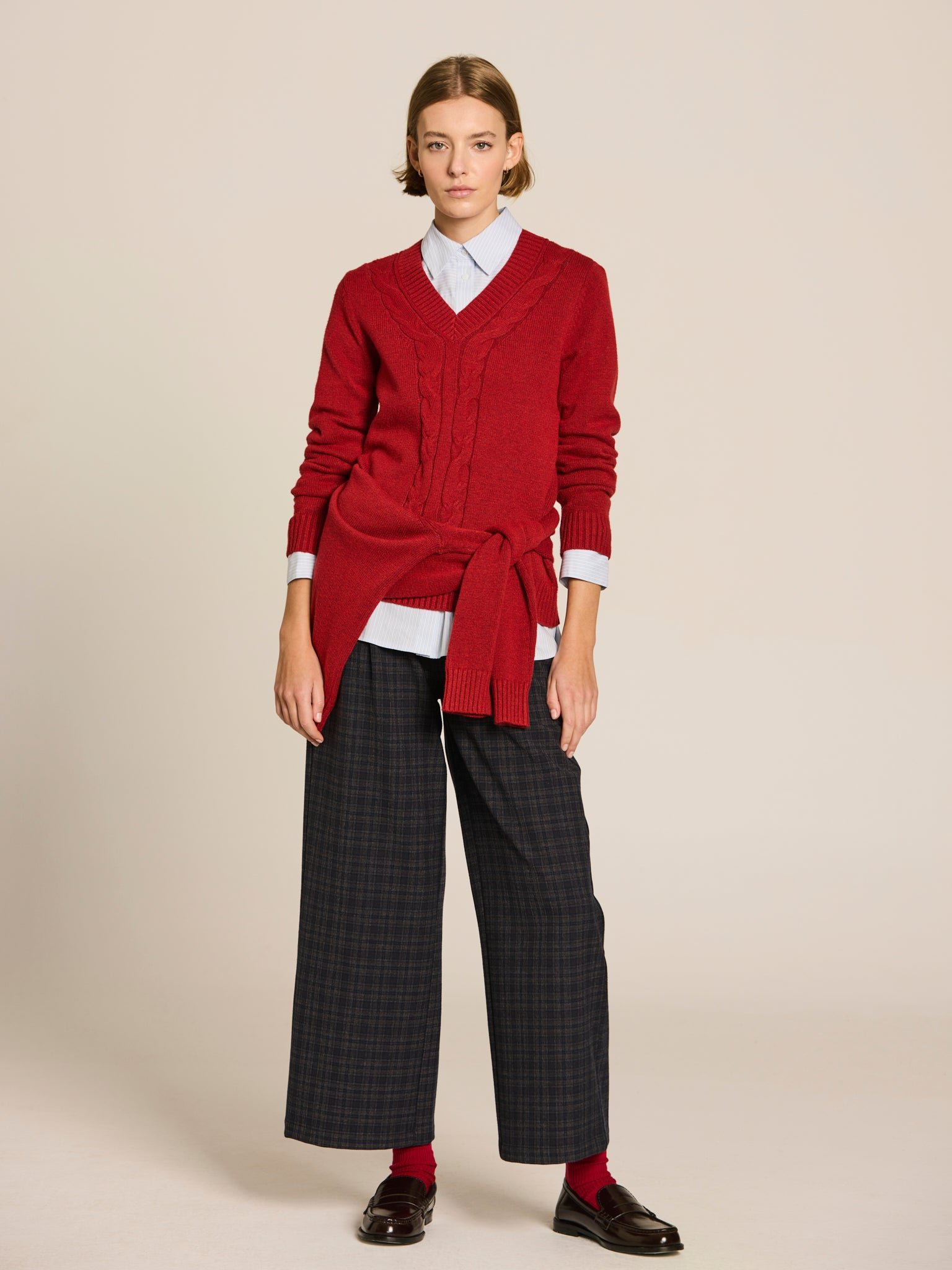 Jersey de punto con trenzas · Rojo