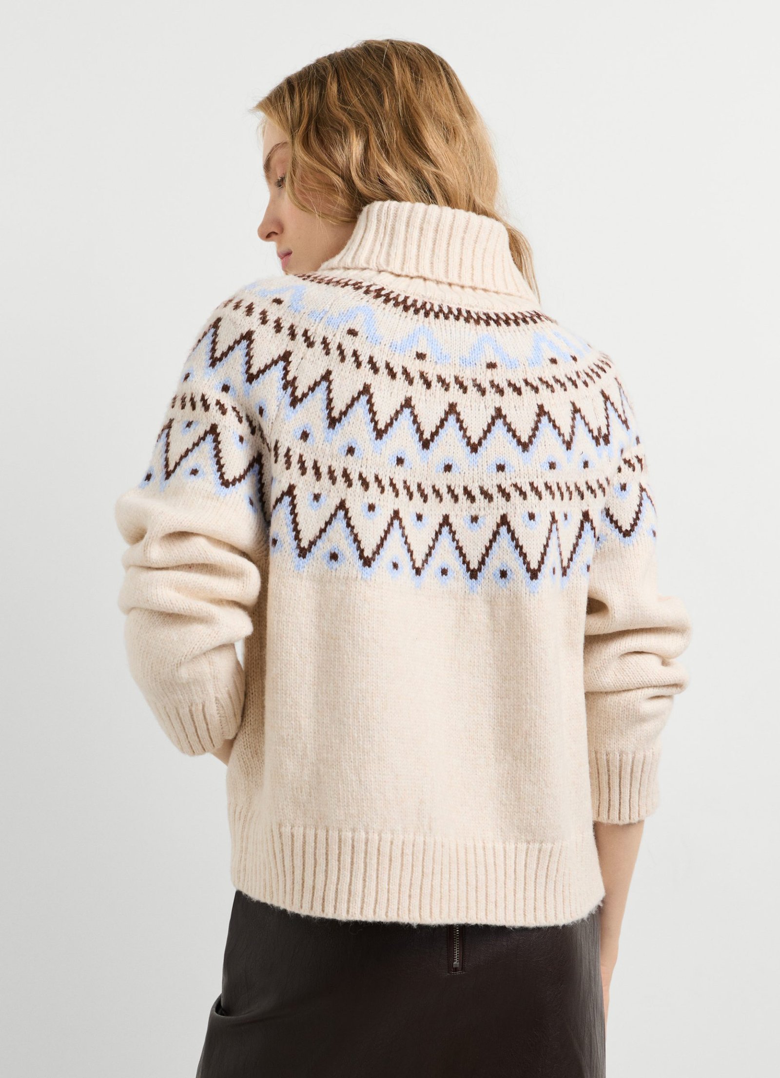 Jersey punto cuello alto fairisle · Mousse White